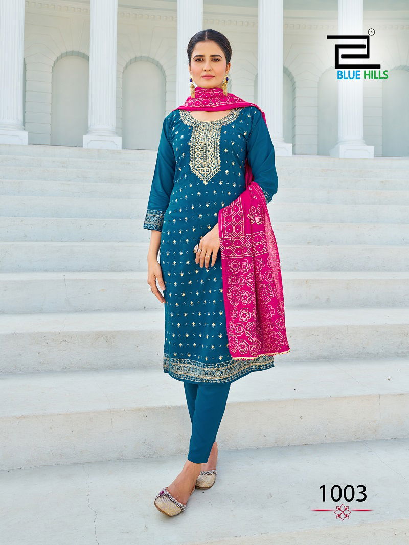 Swift By Blue Hills Rayon Foil Print Kurti With Bottom Dupatta Wholesale Shop In Surat
